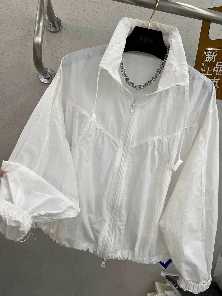 欧韩高端立领抽绳拉链薄款防晒冲锋衣夹克外套女上衣837