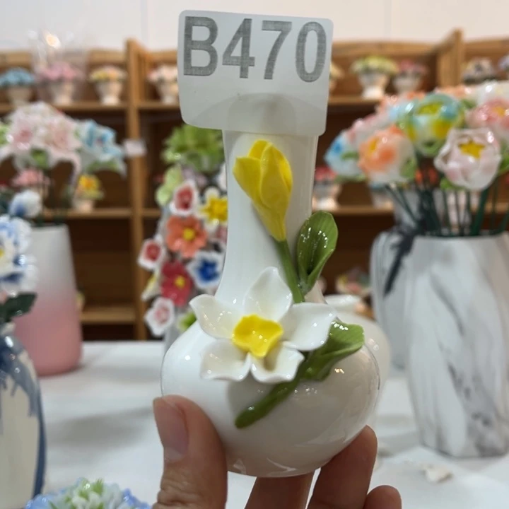 陶瓷非遗陶瓷手捏花摆件B470