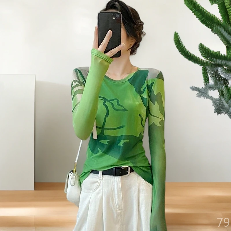 网纱打底衫女款爆款2025新款阔太太时髦服装小衫t恤高级感肌肤纱