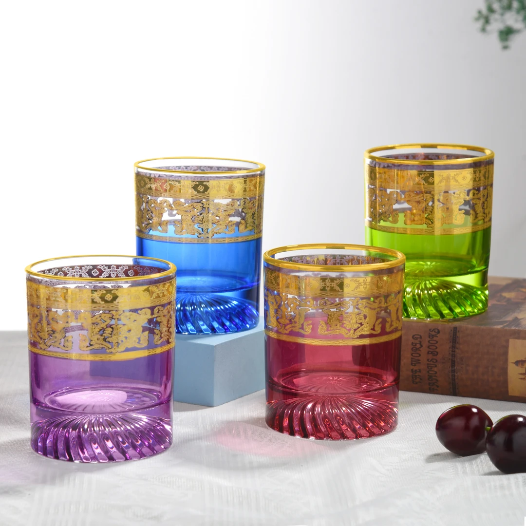 意大利（合并）威士忌杯水杯洋酒杯 真金微雕囗部描圈金创意网红82#