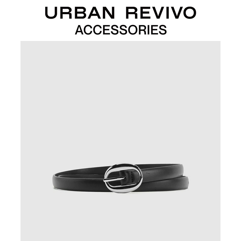 URBAN REVIVO2026春季新款女士简约百搭椭圆扣窄皮带UAWA60014
