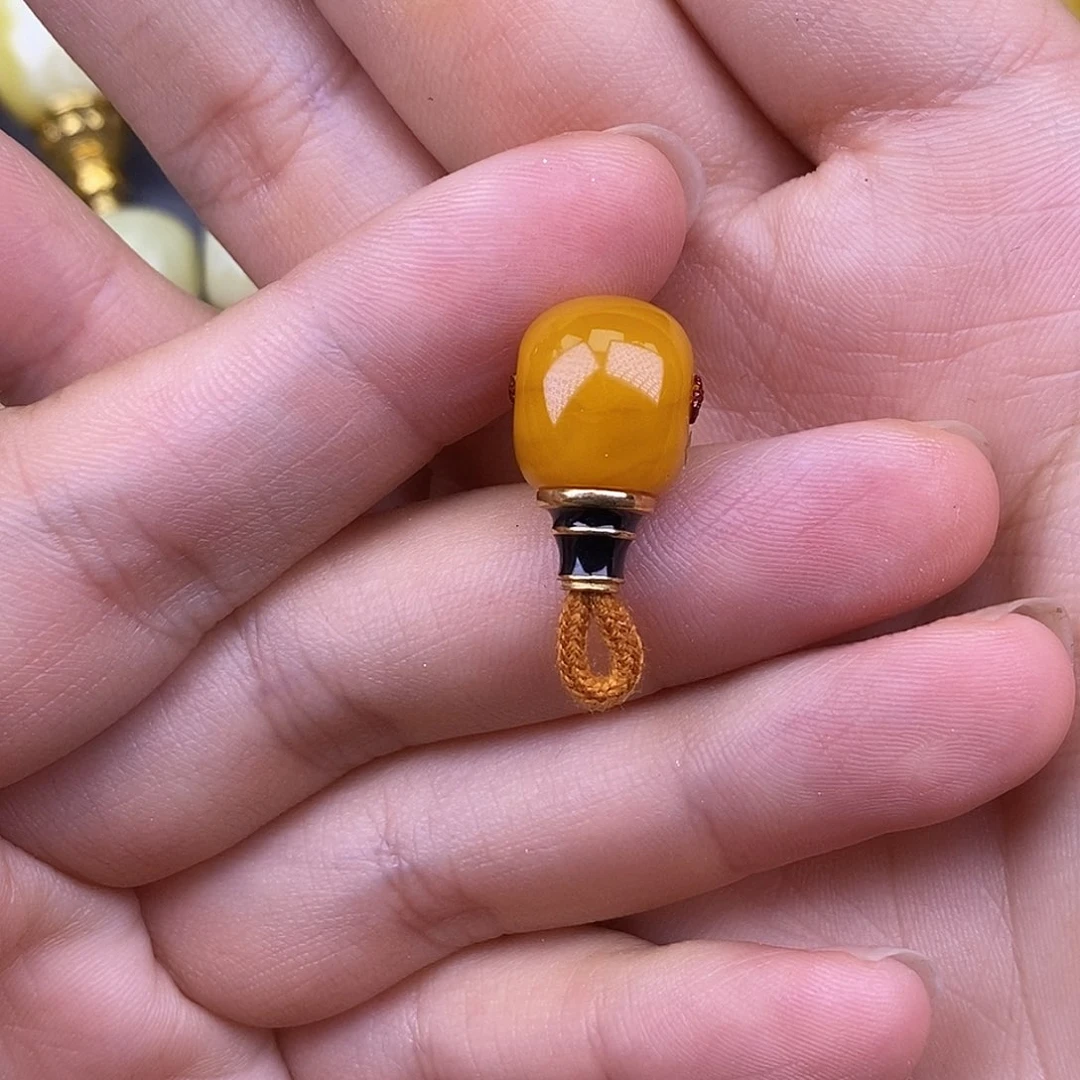 18K金镶嵌琥珀裸石11mm 蜜蜡金塔三通