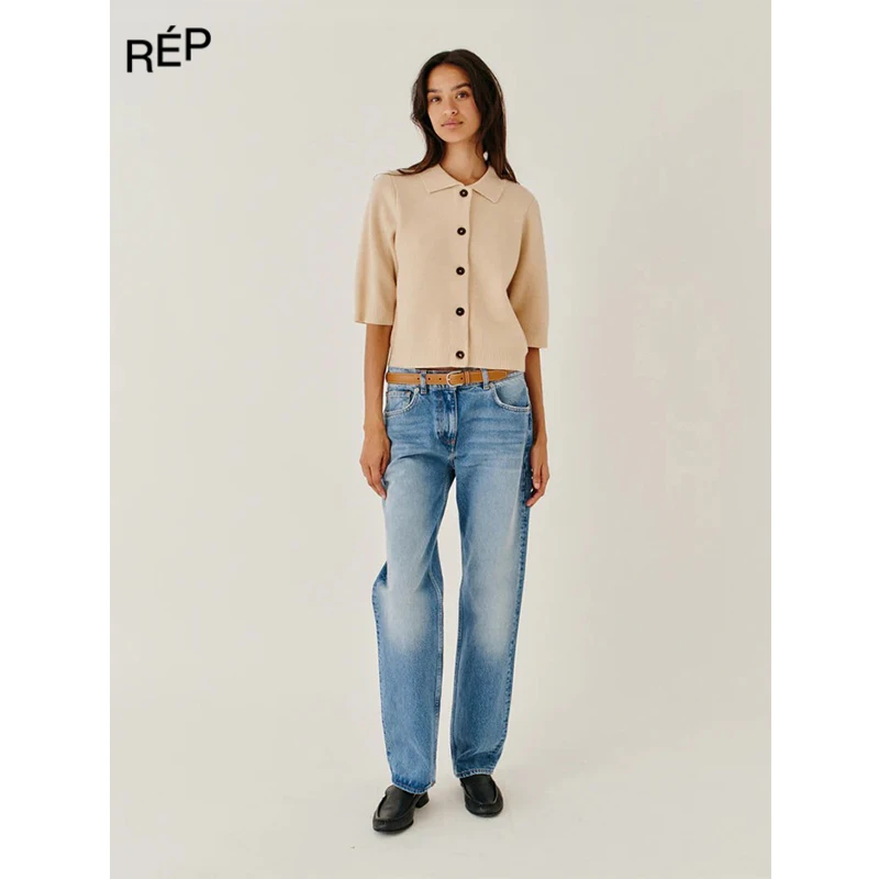 REP-THE GARMENT设计师品牌米色纽扣翻领短袖开衫 26PS买手店