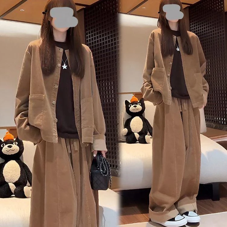 慵懒风松驰感套装女2026秋季新款高级感夹克开衫外套阔腿裤两件套