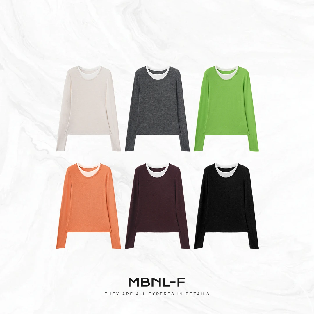 MBNL-F”花纱假两件“ 100%羊毛极简圆领长袖打底衫 秦磊XM-XSY8516