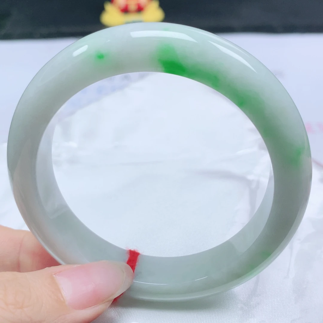 翡翠未镶嵌手镯翡翠57.6白底青飘正阳绿正圈