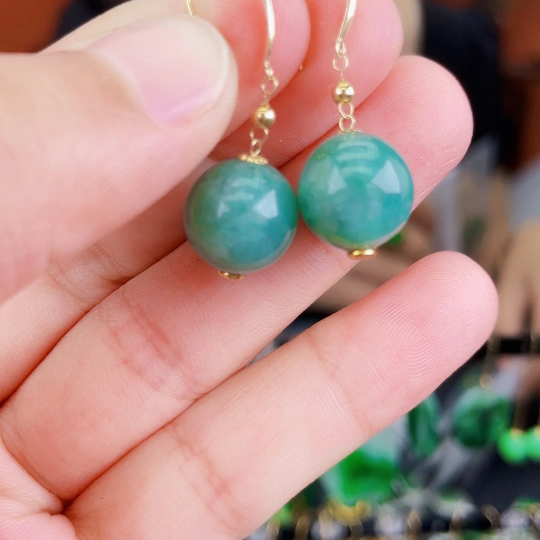 翡翠18K金镶嵌耳饰饰品