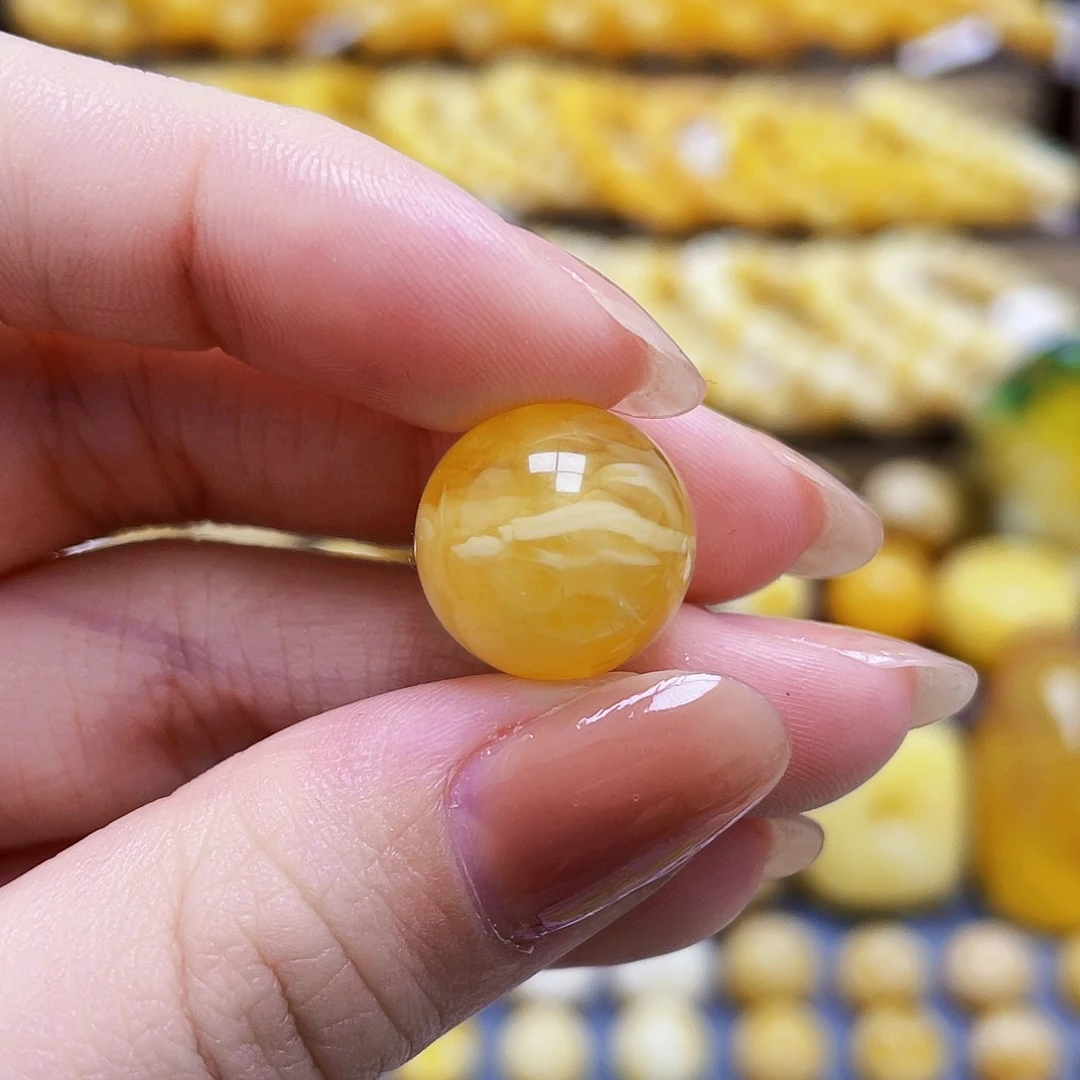 未镶嵌琥珀裸石蜜蜡圆珠14.7mm微瑕