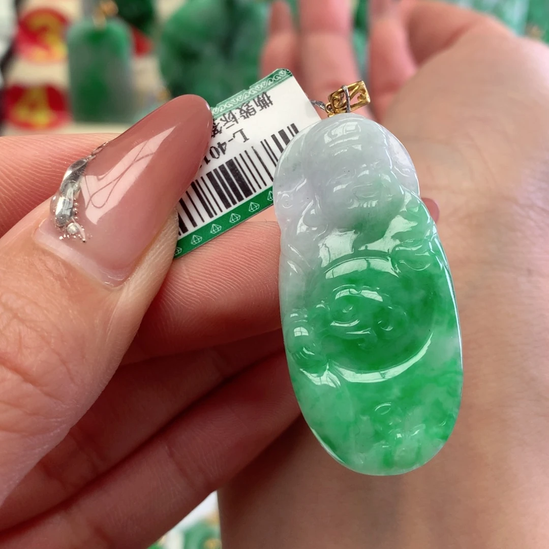 翡翠吊坠(不含链)18K金镶嵌挂件