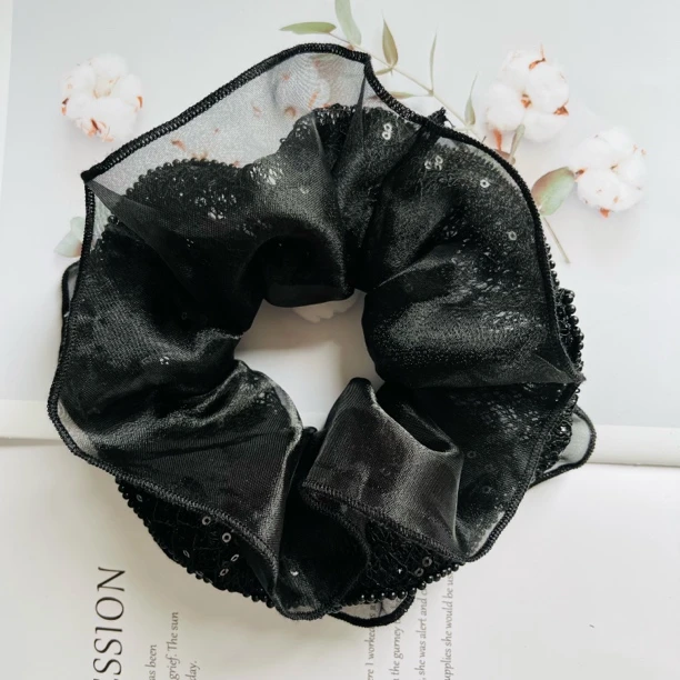 【三层网格亮片气质】法式百搭发圈发饰小众时尚简黑色ins优雅