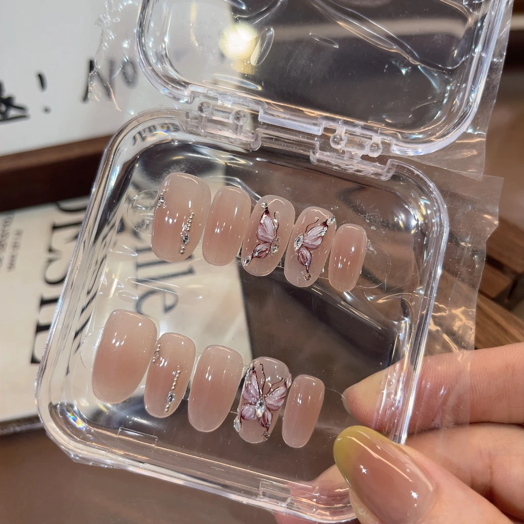 紫苏蝴蝶-现货48小时发手工定制穿戴甲美甲贴片指甲贴10片