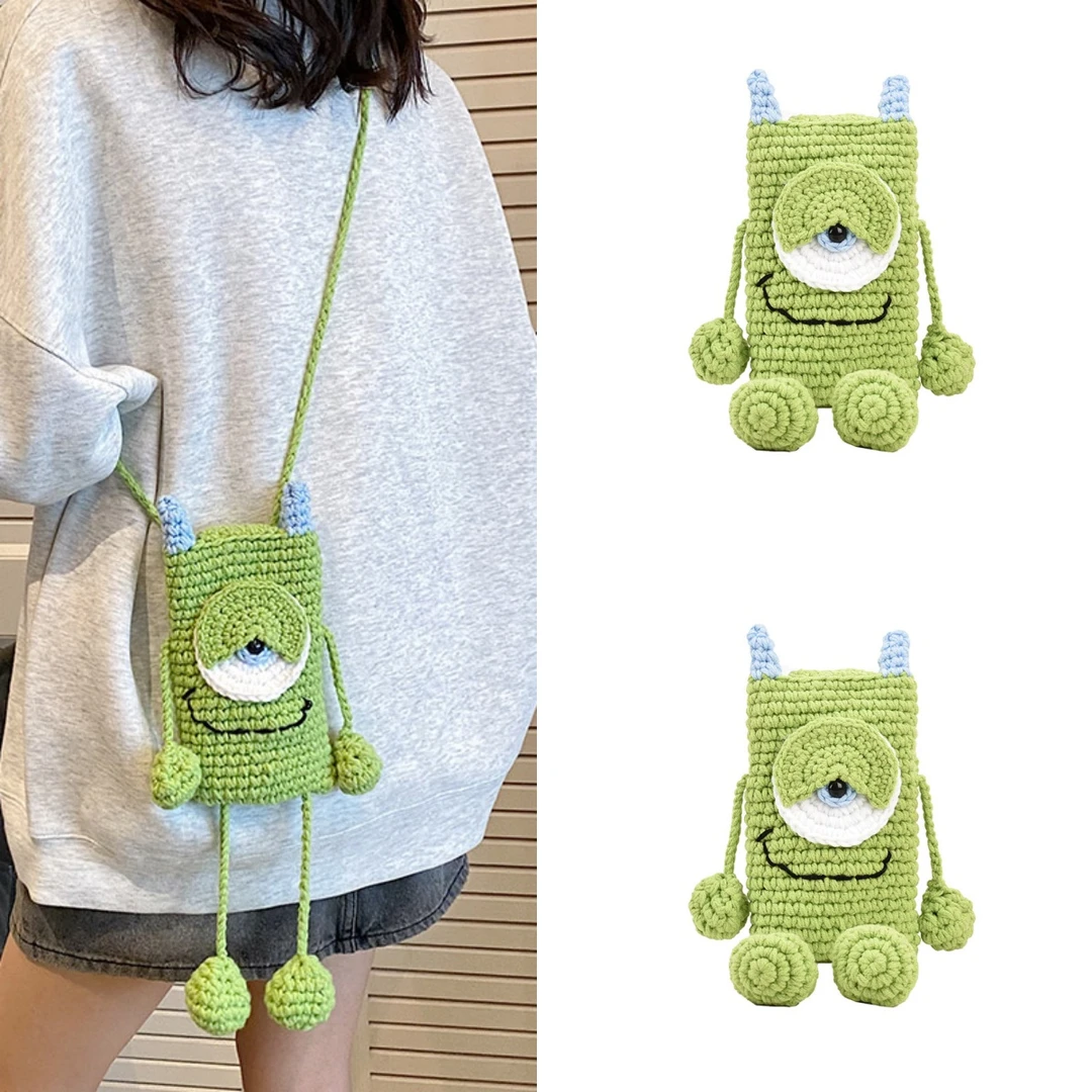 搞怪个性大眼仔斜挎迷你小包包女生钩织成品手工编织包零钱手机包