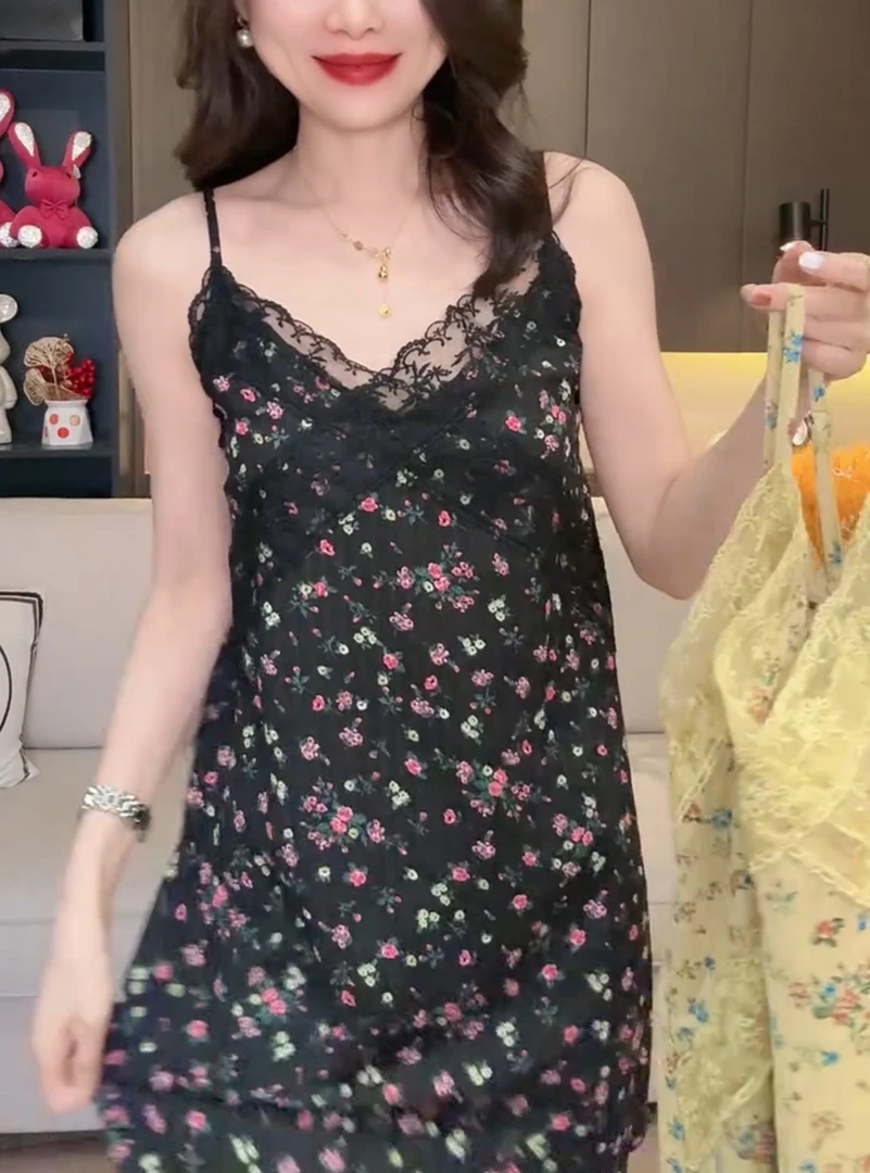 夏季碎花吊带睡裙宽松显瘦家居服可外穿连衣裙