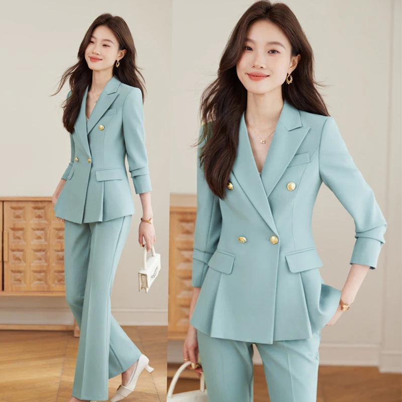 高级感西装套装女新款主持人时尚御姐炸街职业西服微喇裤显瘦套装
