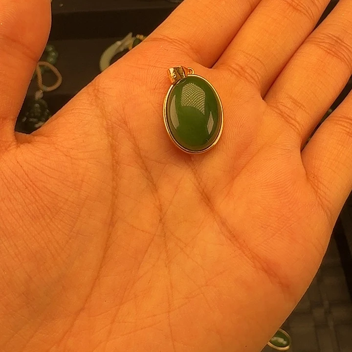 和田玉（碧玉）银S925镶嵌吊坠(不含链)