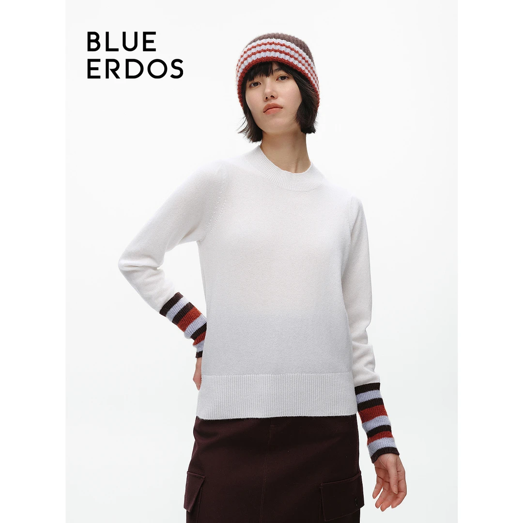 【100%山羊绒】BLUE ERDOS春夏新品条纹半高领针织衫B246A0019