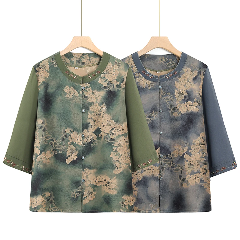 妈妈装夏装新款中老年人女T恤衬衫奶奶夏季中袖衬衣老人衣服上衣