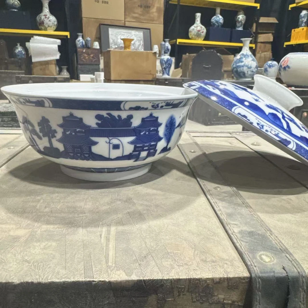 青花梧桐和合器汤碗（人民瓷厂）