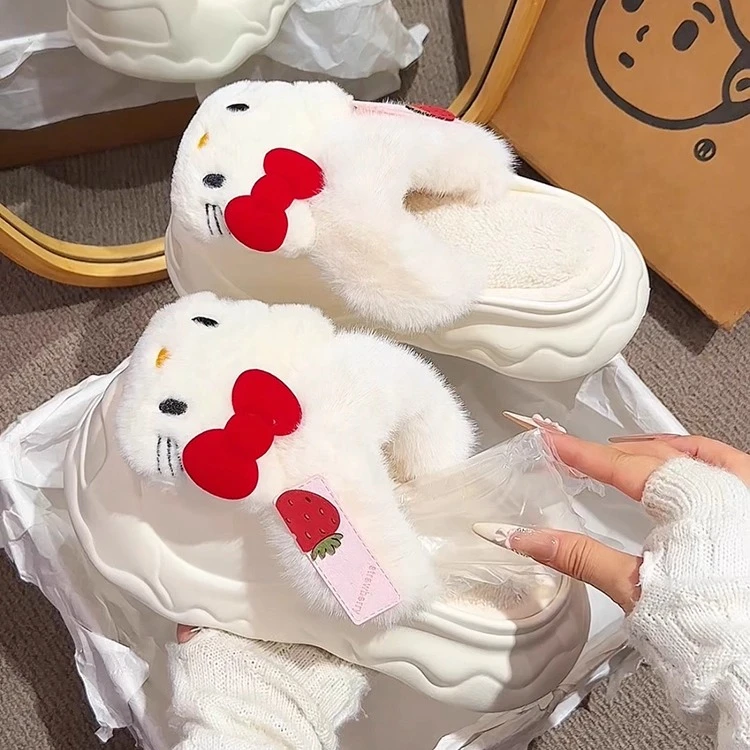 厚底鞋子女2025新款爆款半拖毛毛拖鞋女外穿秋季超火包头加绒棉拖