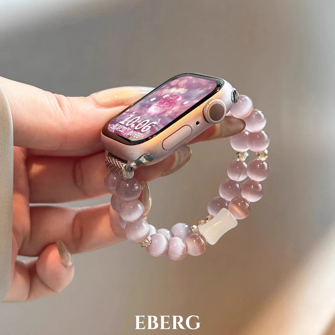 适用苹果手表iwatch表带s10紫水晶猫眼石apple watchs9女款se腕带