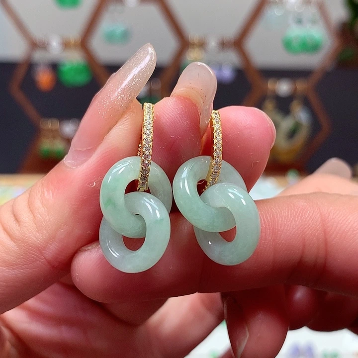 翡翠银S925镶嵌耳饰天然翡翠