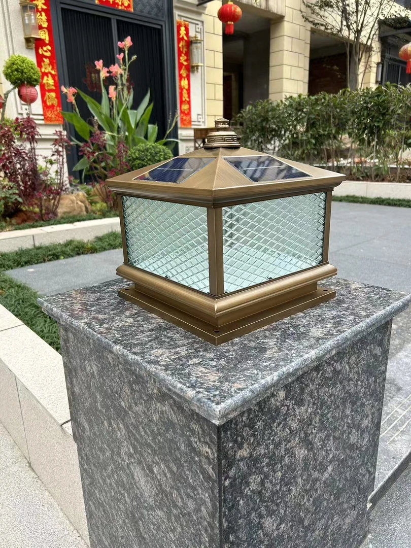 【铝材】太阳能网纹柱头灯庭院户外别墅花园家用围墙照明灯防水室外