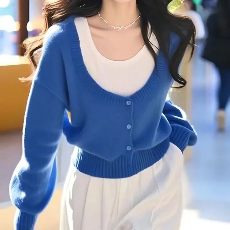假两件针织衫软糯毛衣女2025新款春秋季穿搭高级感上衣