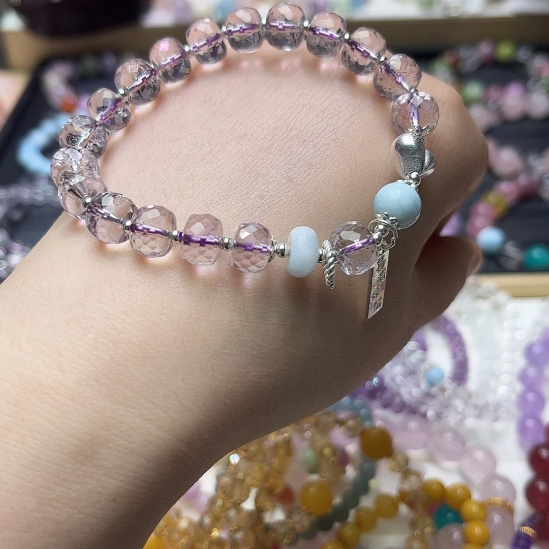 水晶手链合金鹭**雪紫水晶盘珠