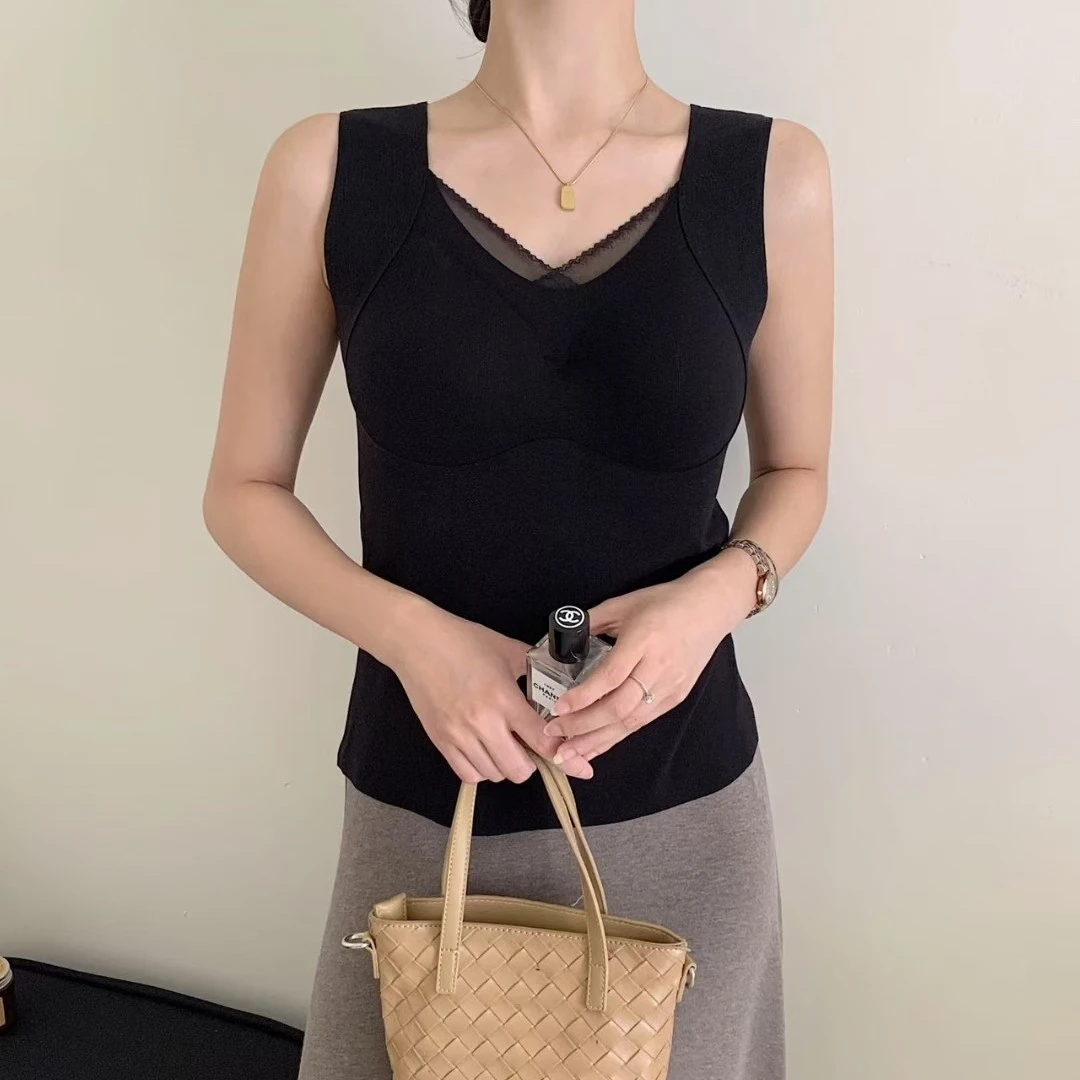 【大姐家】3386燕窝蕾丝V领带胸垫美肤衣