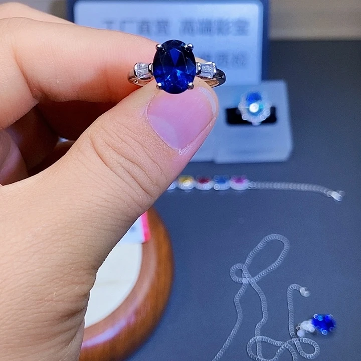 戒指银S925镶嵌蓝宝石