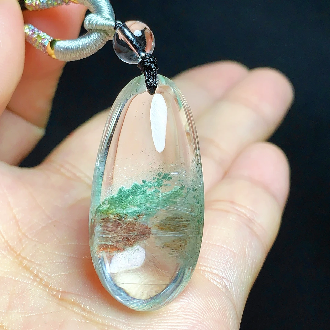 东海水晶天然发晶绿幽灵共生体水晶吊坠毛衣链项坠男女款聚宝盆