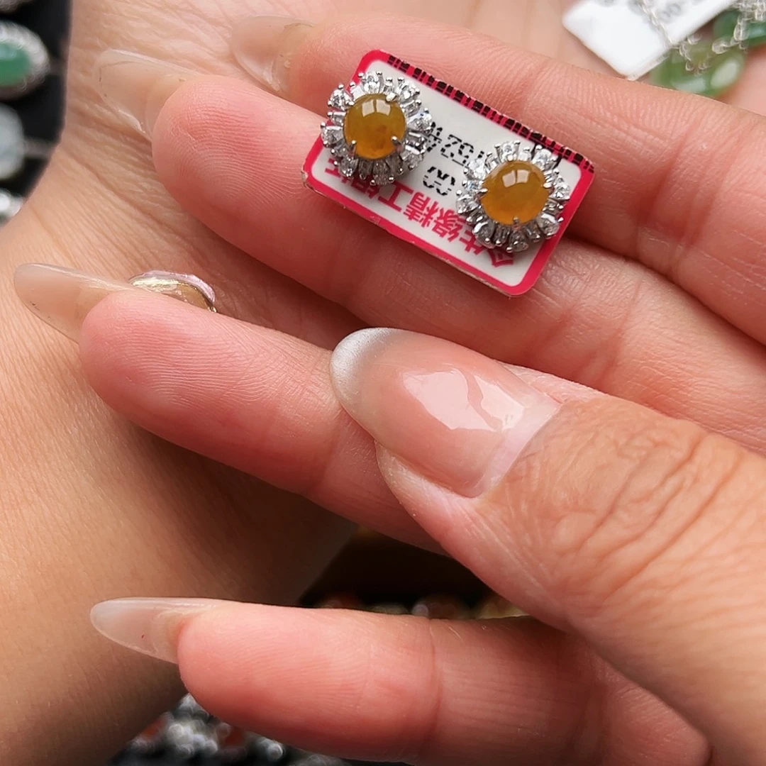 翡翠银S925镶嵌戒指缅甸翡翠耳钉