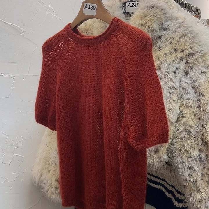 今天新款 红色短袖毛衣