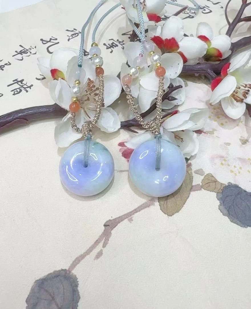 天然翡翠A货紫色面包扣（多样性发货只发一个）高24-28厚10-14送绳