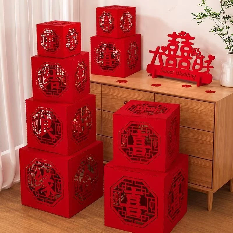 结婚礼客厅立体喜字落地摆件装饰酒店订婚房布置新堆头喜盒子女方