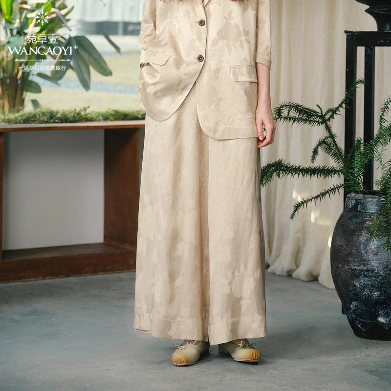 菀壹2025阔腿直筒休闲裤垂感舒适百搭复古宽松长裤K12415431