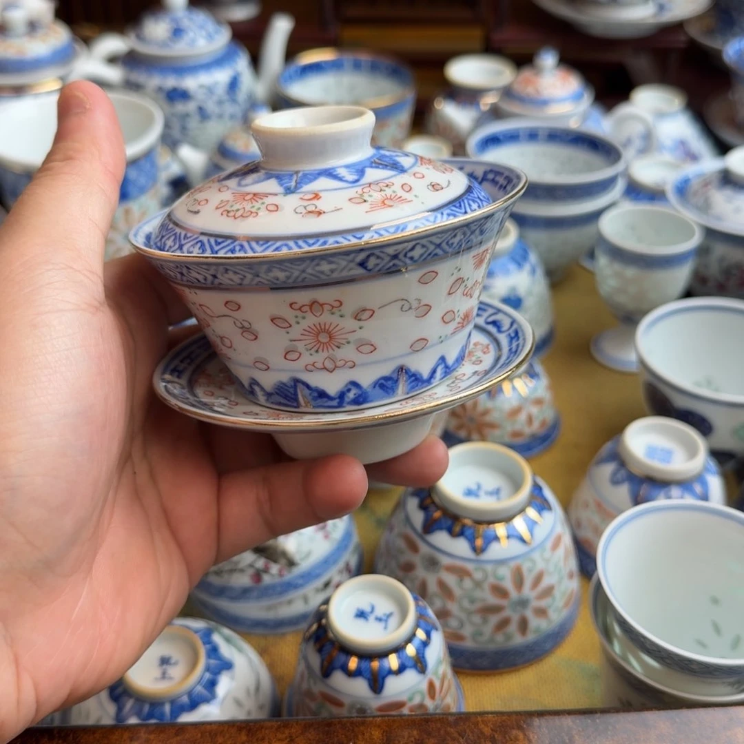 景德镇玲珑盖碗加彩