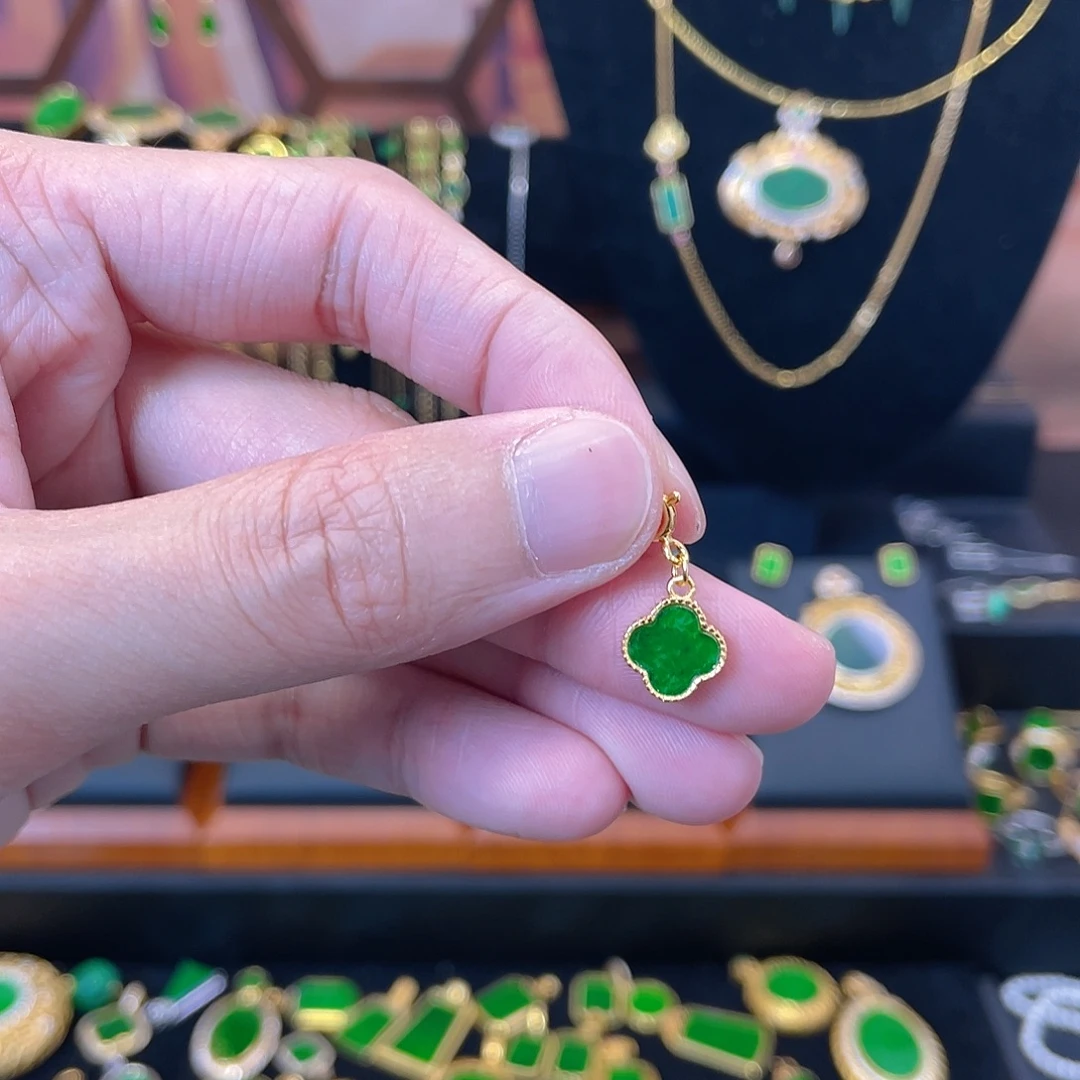 翡翠银S925镀金镶嵌吊坠(不含链)万能扣