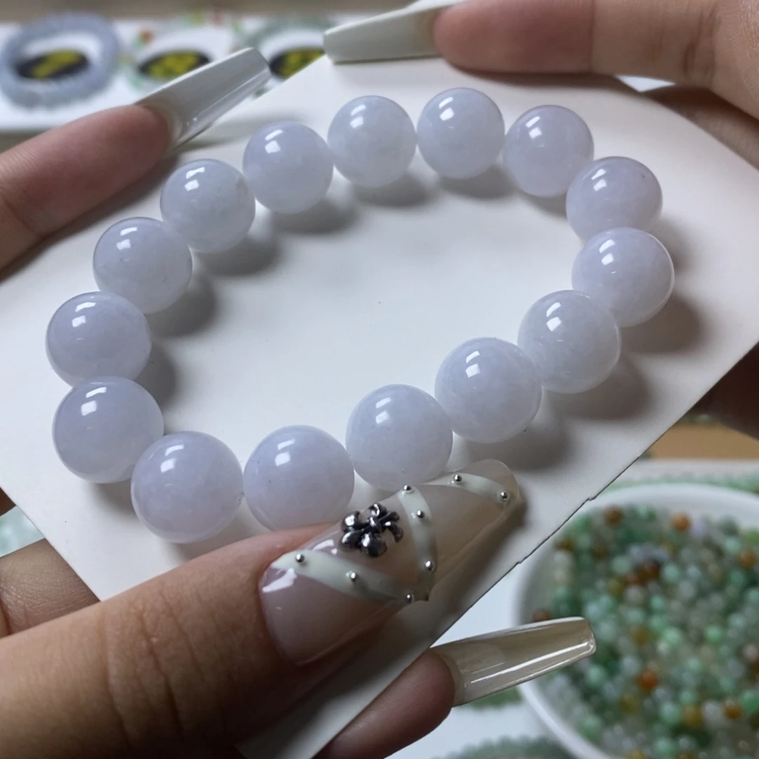 翡翠未镶嵌手链粉紫卡12