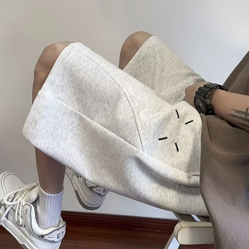 条纹罗口短裤男夏季薄款潮牌美式外穿休闲裤宽松直筒重磅五分卫裤