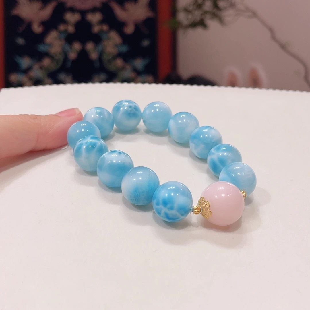 针钠钙石（海纹石）18K金镶嵌手链海纹石