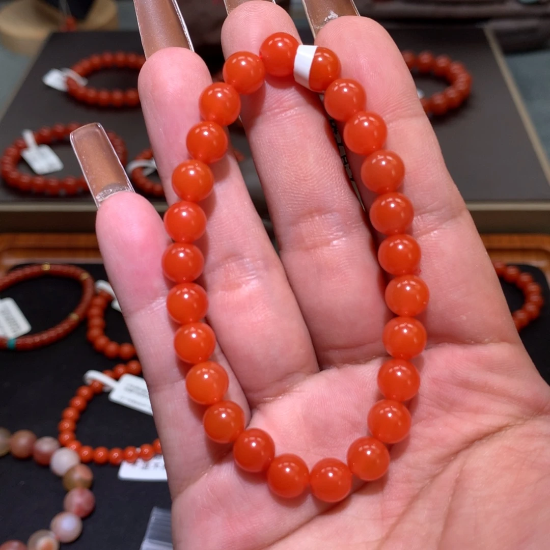 未镶嵌手串南红玛瑙原矿保山中洞子柿子红7+