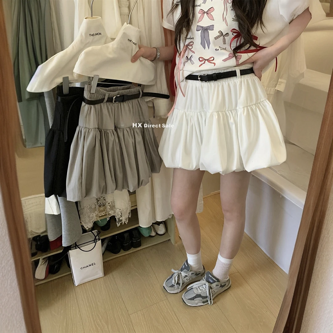 解锁俏皮新风尚灵动高腰花苞显瘦半身裙女配腰带松紧腰蓬蓬裙短裙