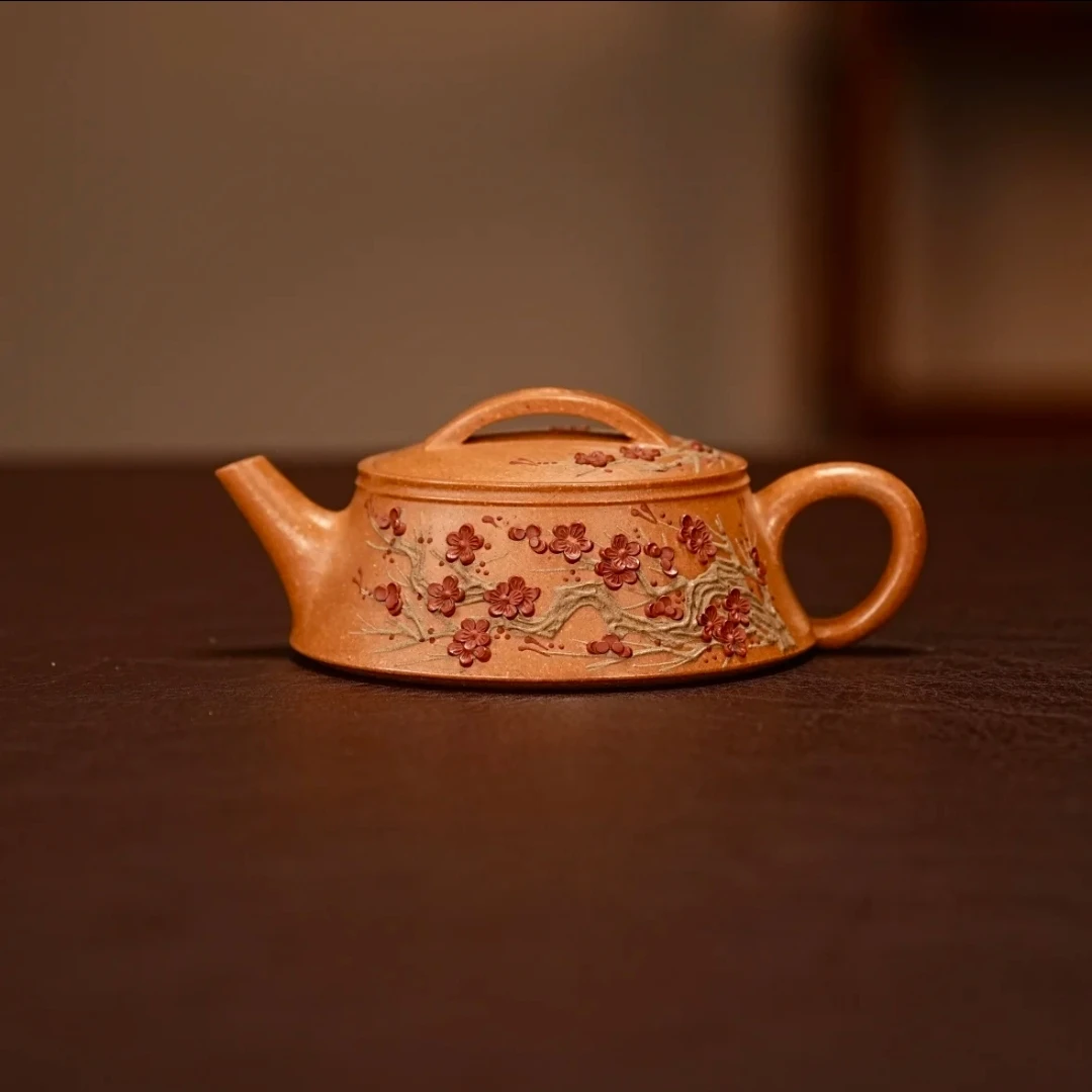 宜兴原矿紫砂壶精美茶壶 精工手工 段泥【梅花云柱】130毫升
