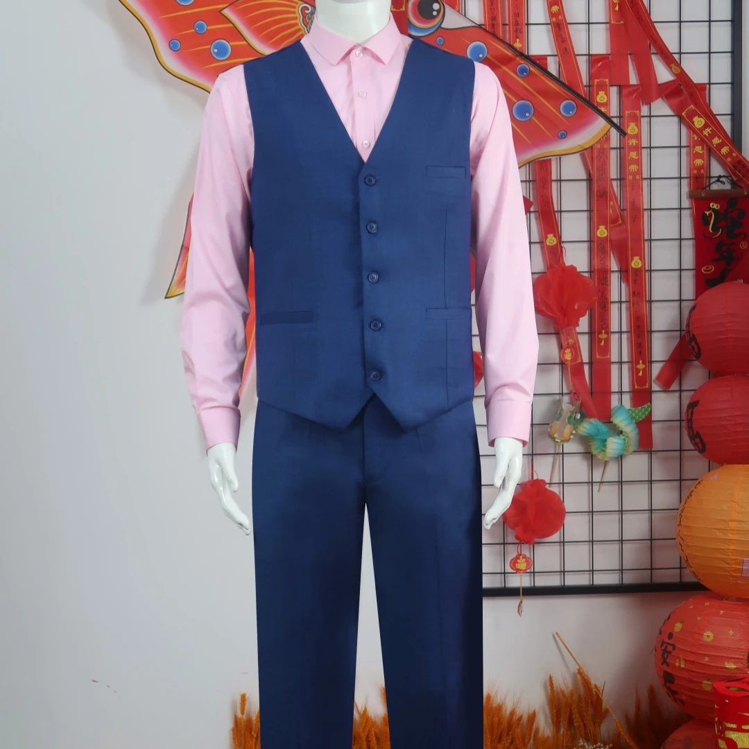 2025夏季新款工作服雾霾蓝马甲西装裤男车行4s店销售工装西服上衣