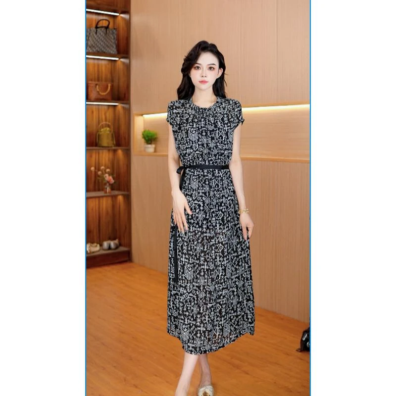 4299-3【甲骨文】新款女士连衣裙气质时尚显瘦复古中长款印花