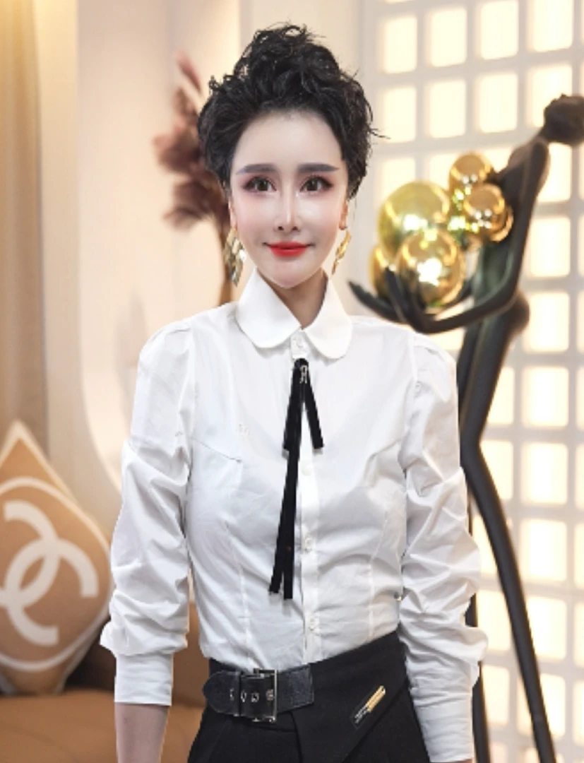 （萱萱推荐）简约显瘦减龄蝴蝶结衬衫