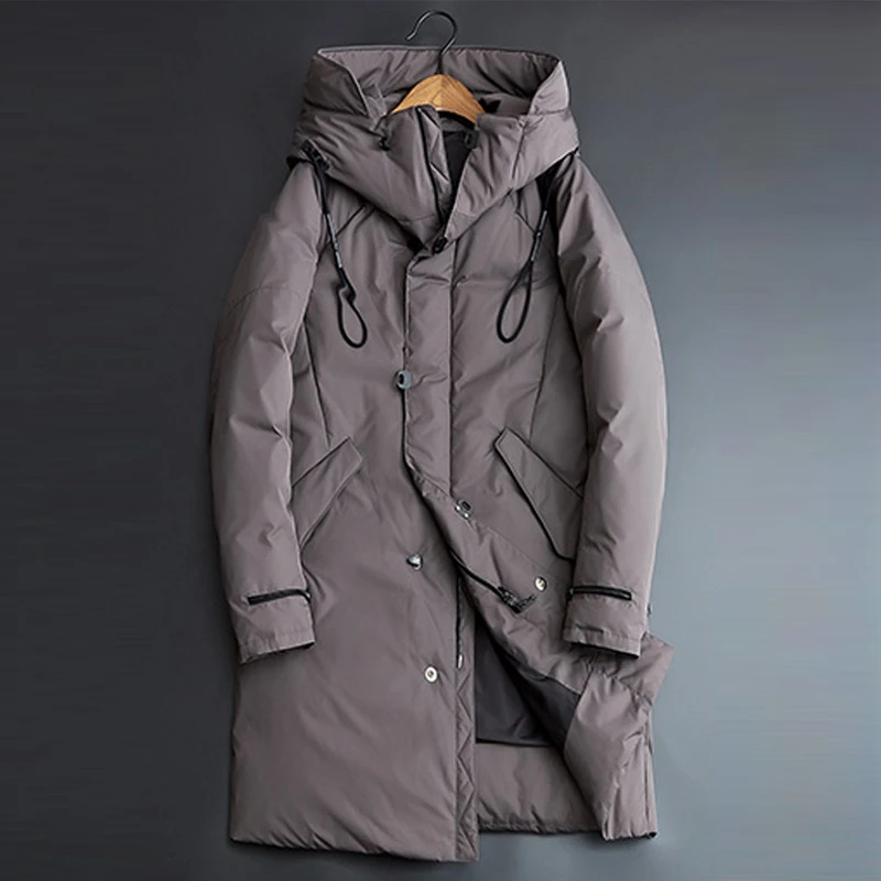 韩版中长款羽绒服男连帽长款纯色百搭上衣Y63116