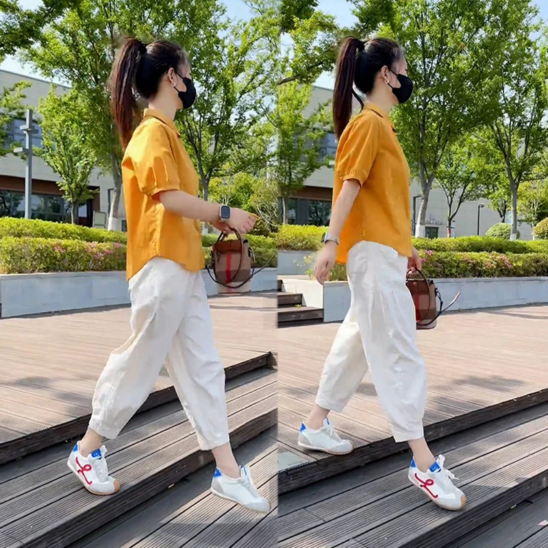 今年流行漂亮夏装搭配一整套时尚炸街减龄小个子衬衫休闲裤两件套