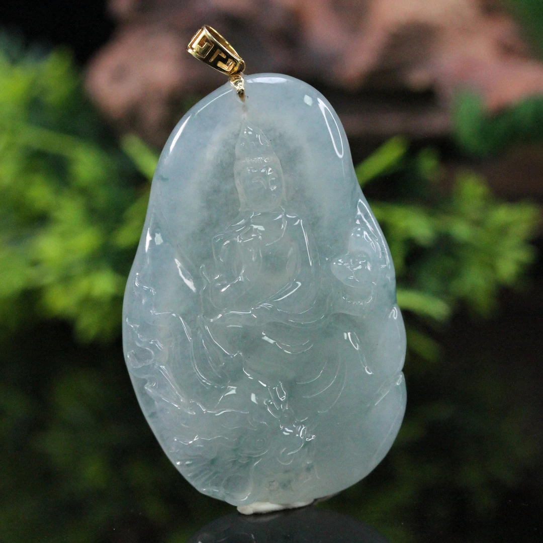 天然缅甸翡翠A货18K金镶神龙护主吊坠/1225072/拍卖